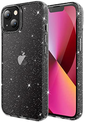 JETech Glitter Case for iPhone 13 6.1-Inch, Bling Sparkle Shockproof Phone Bumper Cover, Cute Sparkly for Women and Girls (Black)