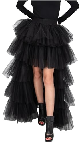 High Low Tulle Skirts for Women High Waist Mesh Layered Tutu Skirt Festival Party Skirt Black