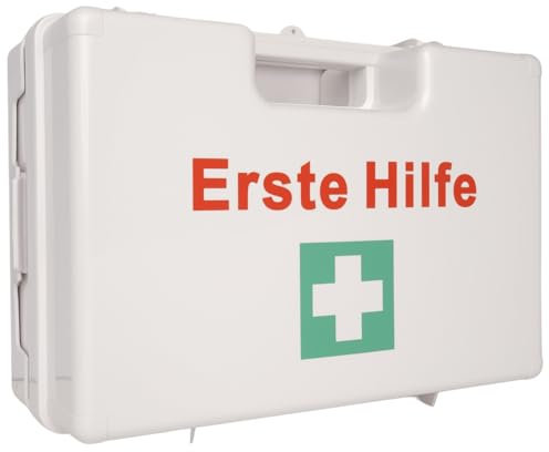 Erste Hilfe Kasten MEDIUM (ohne Inhalt) - Erste Hilfe Koffer mit Wandhalterung, Verbands-Kasten gemäß ASR, für DIN13157/DIN13169, aus ABS-Kunststoff: bruchsicher, schlagfest, Typ M (weiss), HierBeiDir