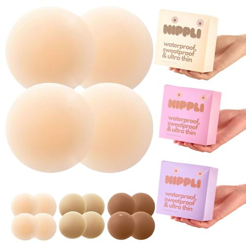Nippli Premium Nippelcover - Wiederverwendbare & waschbare Nippelpads - Ultra dünn und Selbstklebende Nippel Cover aus Premium Silikon [8cm]