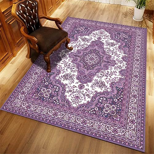 Outdoor Teppiche Wetterfest Anti Teppich Rutsch Wohnzimmer Teppich Lila Geometrische Blumen Abstrakte Muster Teppich Schlafzimmer Weich 140X200Cm Kinderteppich Jungen Lila