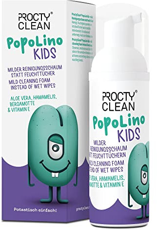 ProctyClean PopoLino Kids milder Popo Schaum statt Feuchttücher. Vegan & Naturkosmetik! Macht Po und Umwelt froh. Mit Aloe vera, Hamamelis, Bergamotte & Vitamin E