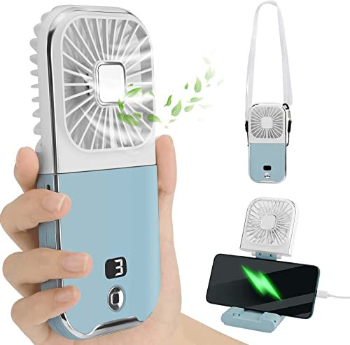 Mini Ventilador Portatil Pequeño De Mano, Ventilador USB Recargable A Pilas con Power Bank y 4 Velocidades Silencioso, Ventilador Personal Plegable para Interior Oficina Viajes