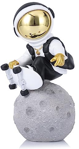 Statuetta Astronauta Scultura Nera Oro - Regalo per Bambini, Decorazione per Stanza da Uomo, Casa e Artigianato, Accessori da Scrivania, Decorazione da Tavolo