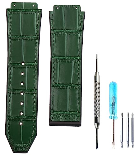JETHENG Herren-Leder-Uhrenarmband, kompatibel mit Hublot Big Bang, Damen-Outdoor-Sport, wasserdicht, 19 mm x 25 mm, Uhrenzubehör (grün/grüne Linie)