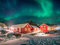 adrium Acryl-Bild 70 x 50 cm: Rotes Haus im Fischerdorf mit Aurora Borealis über dem Arktischen Ozean im Winter bei Nacht. Reine, Lofoten-Inseln, Norwegen (190146555)