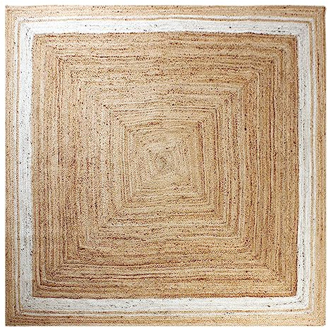 Kelim Teppich, quadratisch, Beige, natürlicher Jute-Teppich, dick, 0,7 cm, geometrisches Muster, handgeflochten, Jute, Flachgewebe, Teppich, für den Innen- und Außenbereich, Teppiche für den