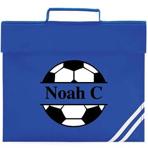 Personalised Book Bag School Kids Children's Boys Girls Junior Toddlers Music Any Name Football Design (Royal Blue)