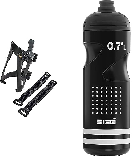 SKS GERMANY Anywhere TOPCAGE Flaschenhalter, Fahrradzubehör & SIGG - Weiche Fahrrad Trinkflasche - Pulsar Schwarz - Quetschbar