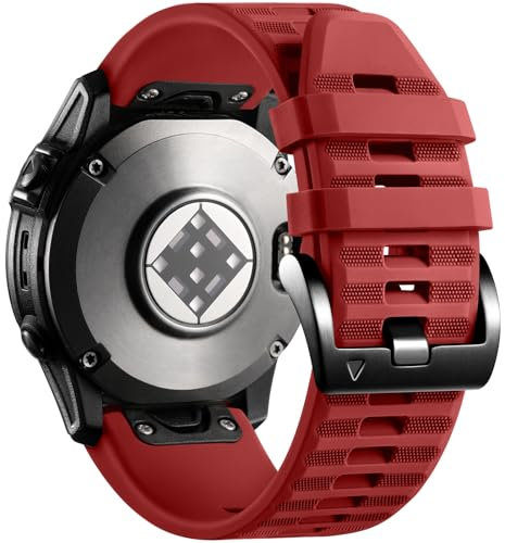 Laffav Kompatible mit Fenix 6 Pro/Fenix 6/Fenix 7/Fenix 7 Pro/Fenix 5/5 Plus Armband, Silikon QuickFit 22mm Uhren Ersatzarmband für Instinct/Epix 2/Forerunner 255/945/935,Rot