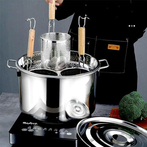 CIADAZ 3/4/5 Holes Pasta Cooker Insert Set, Stainless Steel Stockpots With Lids And Pasta Strainer Basket For Home Kitchen Restaurant Commercial Cooking Tool (Color : 4 Holes, Size : B)