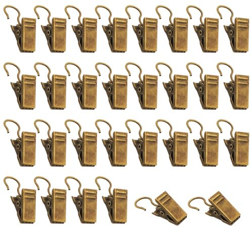 GUKBIAY Pack of 80 Antique Brass Small Heavy-Duty Hook Clip Set Curtain Clips Metal Curtain Hangers Clips for Art Craft Photo Display Indoor Outdoor Decoration