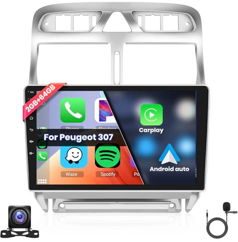 Hodozzy 2G 64G Android Autoradio für Peugeot 307 307CC 307SW 2002-2013 Radio Carplay Android Auto 9 Zoll Touchscreen mit Navi WiFi Bluetooth HiFi FM RDS Radio 2 Din Bildschirm, USB Rückfahrkamera