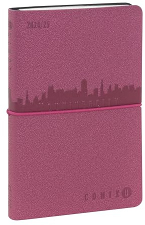 COMIX U Younivercity Wochenkalender 13 Monate, Medium, Kalender 2024-2025 mit festem Einband, Gummibandverschluss und 224 Seiten, ideal für die Universität, 11,8 x 18 cm, Rosa