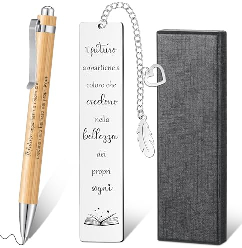 Faccito 3 Pezzi Set Regalo Laurea per Studenti Universitari Segnalibro Laurea Metallo con Frasi Motivazionali Segnalibri Maestra Regalo Penna in Legno Confezione Nera per Collega Amica Donna