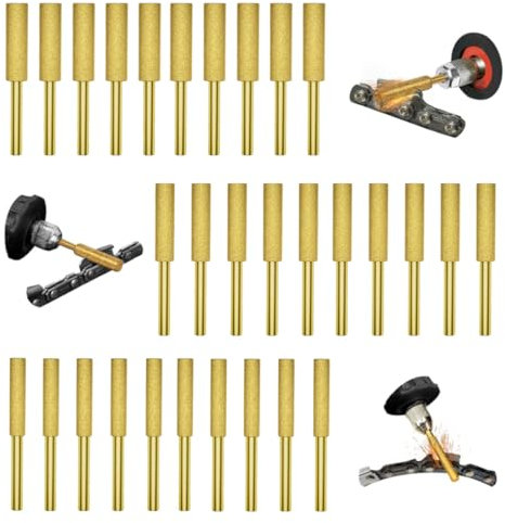 Alrens 30 Stück Diamant Kettensägenschärfer Kettensäge Kompatibel mit Dremel Kettensägenschärfer Schleifstift 3 Verschiedene Größe 4mm 4,8mm 5,5mm zum Schärfen Und Schleifen
