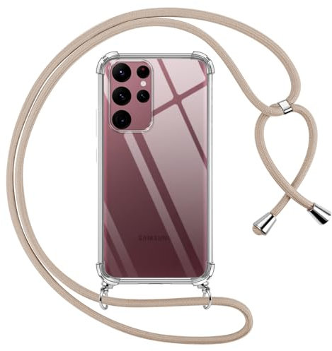 Pnakqil Coque pour Samsung Galaxy S22 Ultra 5G avec Cordon, Transparente Silicone Housse avec Réglable de Collier Anti-Chute Etui pour Samsung S22 Ultra 5G, Ètuis à Bandoulière 6.8, Kaki
