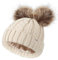 Creekstone Bommelmütze Damen Mit Satin gefütterte Wintermütze, warme Beanie Hat Strickmützen mit Kunstfell-Doppel-Pom (DE/NL/SE/PL, Alphanumerisch, Einheitsgröße, Beige)