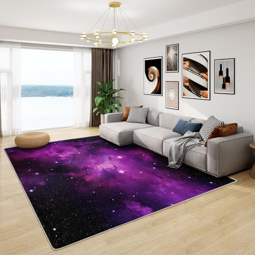 Galaxy Teppich für Kinderzimmer, Wohnzimmer, Schlafzimmer - Lila Galaxie, Großer Weltraum-Teppich, Weich Kurzflor & Waschbar & Rutschfest, Kinderteppich 160x200 cm
