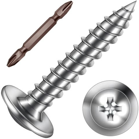 ORTAVA Blechschrauben M4 x 16 mm, 50 Stück Holzschrauben Edelstahl A2 V2A Flachkopf mit Scheibe Kreuzschlitz mit Bohrer, Selbstschneidende Schrauben Silber Oxid, Tellerkopfschrauben Vollgewinde