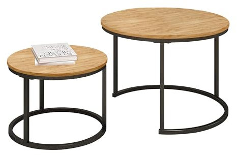 SG Traders Round Nesting Coffee Table Set - Wooden Nest of Tables, Stackable Round Coffee Table for Living Room, Industrial, Stylish Nested Tables - Set of 2 (Oak)