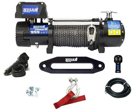 Husar Winch Verricello Elettrico da 10000 lbs | 4530 kg, 12 V, con Cavo Sintetico da 28 m, Telecomando Wireless, Trasmissione Planetaria a 3 Stadi, Ideale per Fuoristrada e Veicoli 4x4 OFF ROAD