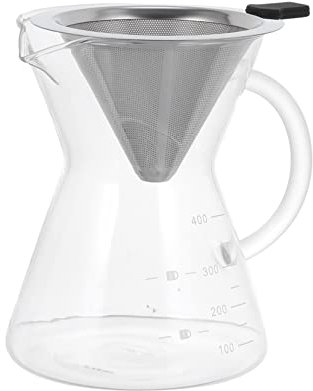 PHENOFICE Filterkaffeemaschine Mit Griff Edelstahl Kaffeefilter Borosilikat Karaffe Spülmaschinenfest V-förmiger Ausguss Manueller Kaffeezubereiter
