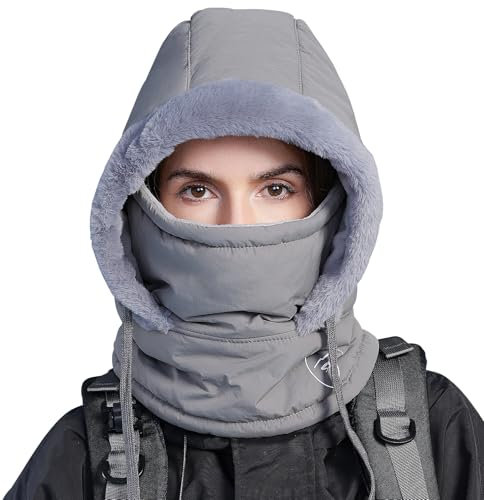 WANYIG Mütze Damen Wintermütze Schal Set Balaclava Winter Sturmhaube Schal und Mütze Set Haube Wasserdicht Winddicht Damenmützen Skimaske für Damen Herren(Dunkelgrau)