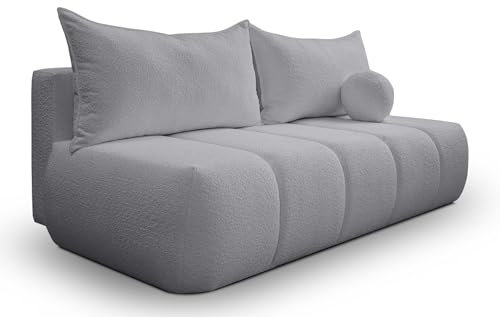 Kaiser Möbel - Sofa mit Schlaffunktion und Bettkasten, Schlafsofa mit Bettzeugbehälter, Wohnlandschaft, Klappsofa, Relaxsofa, Polstersofa, Zierkissen, Bequemes Couch für Wohnzimmer, Piano, Grau