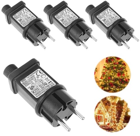 XEERUN 31V 6W Lichterkette Netzteil Adapter, 4 Stück LED Niederspannungs Transformator mit Timer + 8 Modi + Speicherfunktion, IP44 Stecker für Weihnachtslicht, Lichterkette