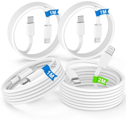 4Pezzi Cavo iPhone USB C Lightning 1m+2m, [Certificato MFi] Cavo iPhone USB Tipo C Carica Rapida Caricatore, Ricarica Cavetto iPhone USB C Originale per iPhone 14 13 12 11 Pro Max Mini xs 8 se iPad