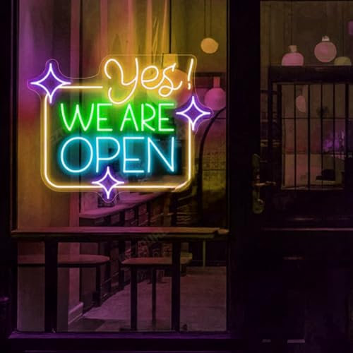 Panneau néon « Yes We are Open » « Open » avec inscription « Come in were open » - Panneau ouvert amusant pour entreprise - Décoration ouverte et fermée