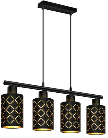 Pendelleuchte Esstisch Schwarz Hängelampe 4 Flammig, Höhenverstellbar Hängende Deckenlampe Metall mit Gothic Lampenshirm E27 Lampenfassung,Vintage Esszimmerlampe Pendellampe für Schlafzimmer,Küche,Bar