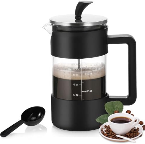 Weskjer Cafetiere 8 Cup with Stainless Steel Filter,Heat Resistant Borosilicate Glass French Press Coffee Maker with Spoon,Coffee Percolator for Filter Coffee Loose Tea And Milk Froth,34 Oz/1000 Ml