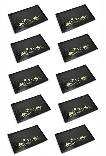 JapanBargain, Japanese Small Serving Trays Plastic Lacqured Tea Trays Sake Tray Sushi Plates Snack Plates, Made in Japan, Bunny, 10x6.25 inch, 10 Pack