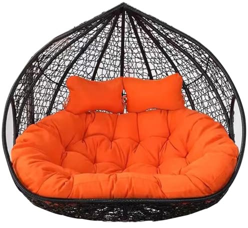 Doppelter Hängesessel mit Kissen, für den Außenbereich, 2-Personen-Hängematte, Stuhl, Hängekorb, 150 x 110 cm, Orange / Rot
