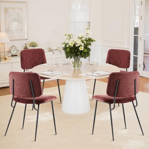 COLAMY Esszimmerstühle 4er Set, Moderner Küchenstühle, Polsterstühle, Esstisch Stühle, Stühle Esszimmer, Stoff, Metallbeine, Rot
