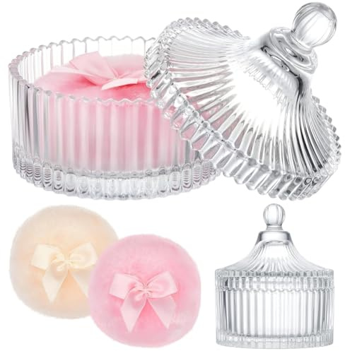 PAGJHRFJG 3 Pack Large Body Puffsand Containers Powder Containers with Bubble PuffsCrystal Containers Soft