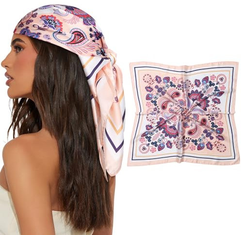SECRET AROMA Foulard en soie pour femme, carré imprimé, bandana, foulard en satin, foulard en soie pour femme