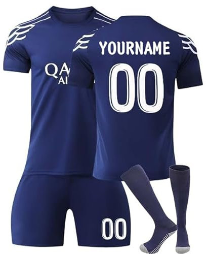 Maillot De Foot Personnalisé 2024/2025 Enfant Et Adultes avec, Votre nom et Votre numéro Tenue De Sport Garçon Homme Fête des pères Cadeau Vêtements De Football Personnalisable Short avec Chaussette