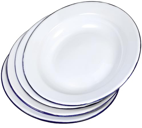 BESTYASH Emaille Teller 8.66In Runde Flache Servierplatten Emaillegeschirr Für Obst Snacks Suppen Vielseitiges Geschirr Für Zuhause Und Restaurant 4 Stück