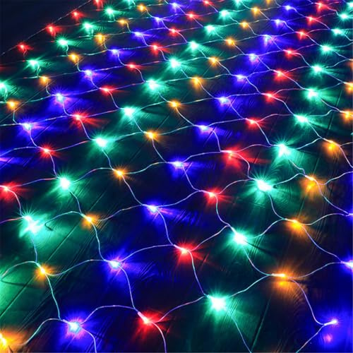 HADAVAKA Large Net Fairy String Lights, Led Fischernetz Licht, Mit 8 Lichtmodi, Mit Schwanz Stecker Kann In Reihe Geschaltet Werden, Für Bushe Zaun Wand/Weihnachtsbaum/Garten (Colours, 1.5 * 1.5M)