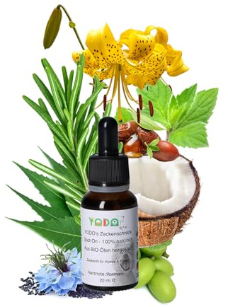 YODO’s Zeckenschreck, 100% natürlicher Zeckenschutz, Zeckenöl für Hunde und Katzen zur Zeckenabwehr aus 7 hochwertigen Bio-Ölen hergestellt, 20ml Rosmarin