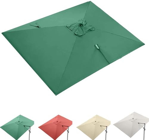 Toile de rechange rectangulaire pour parasol de patio – 3 x 4 m – Toile de rechange à 8 nervures pour parasol de jardin, piscine, terrasse, vert, déporté