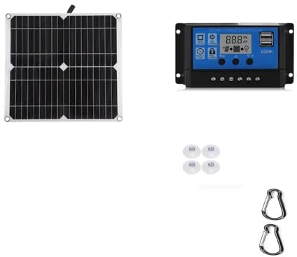 YQVEOT Placa Solar, Panel Solar de 20W USB 5V DC 12V con 10/20/30A Controlador Celdas solares Flexibles for Cargador de batería de Yates de automóvil Camping Implay(Panel with 30A)