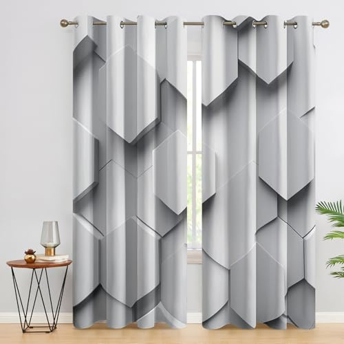 Generisch Wabe Vorhänge Wohnzimmer, Verdunklungsvorhänge Moderne Abstrakt Geometrie mit Ösen, Vorhang Blickdicht mit Muster, Gardinen für Wohnzimmer Deko 2er Set, H 245 X B 140 cm B-G8