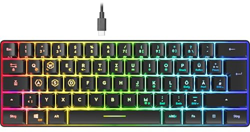 Speedlink Letos - RGB Gaming Tastatur 60%, kabelgebunden, USB-C Kabel abnehmbar, Anti-Ghosting, Hintergrundbeleuchtung Verschiedene Beleuchtungsmodi, Deutsches Layout QWERTZ, schwarz