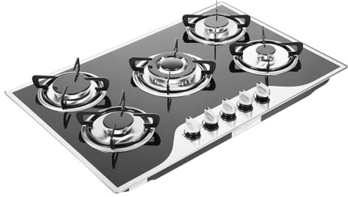 30 Inch 5 Burner Gas Cooktop Hob, LPG/NG Dual Fuel Stove, 2000pa | Automatic Ignition & Thermocouple Protection, Built-in Installation for Home Kitchens, Restaurants, Hotels