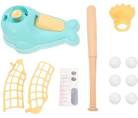 CHICIRIS ABS-Baseball-Pitching-Maschinen-Set für Kinder, Fußpedalbedienung Im Cartoon-Design, Keine, Tragbar, Stabile Konstruktion, für das Wohnzimmer Im Hinterhofpark Im Innen- und (Blue)