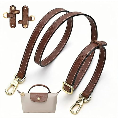 Verstellbarer Schultergurt aus echtem Rindsleder (Spaltleder) – Ersatz Taschengurt für Damen in Braun mit goldenen Karabinern – Kompatibel mit Longchamp & vielen Handtaschen – Komfortabel & langlebig